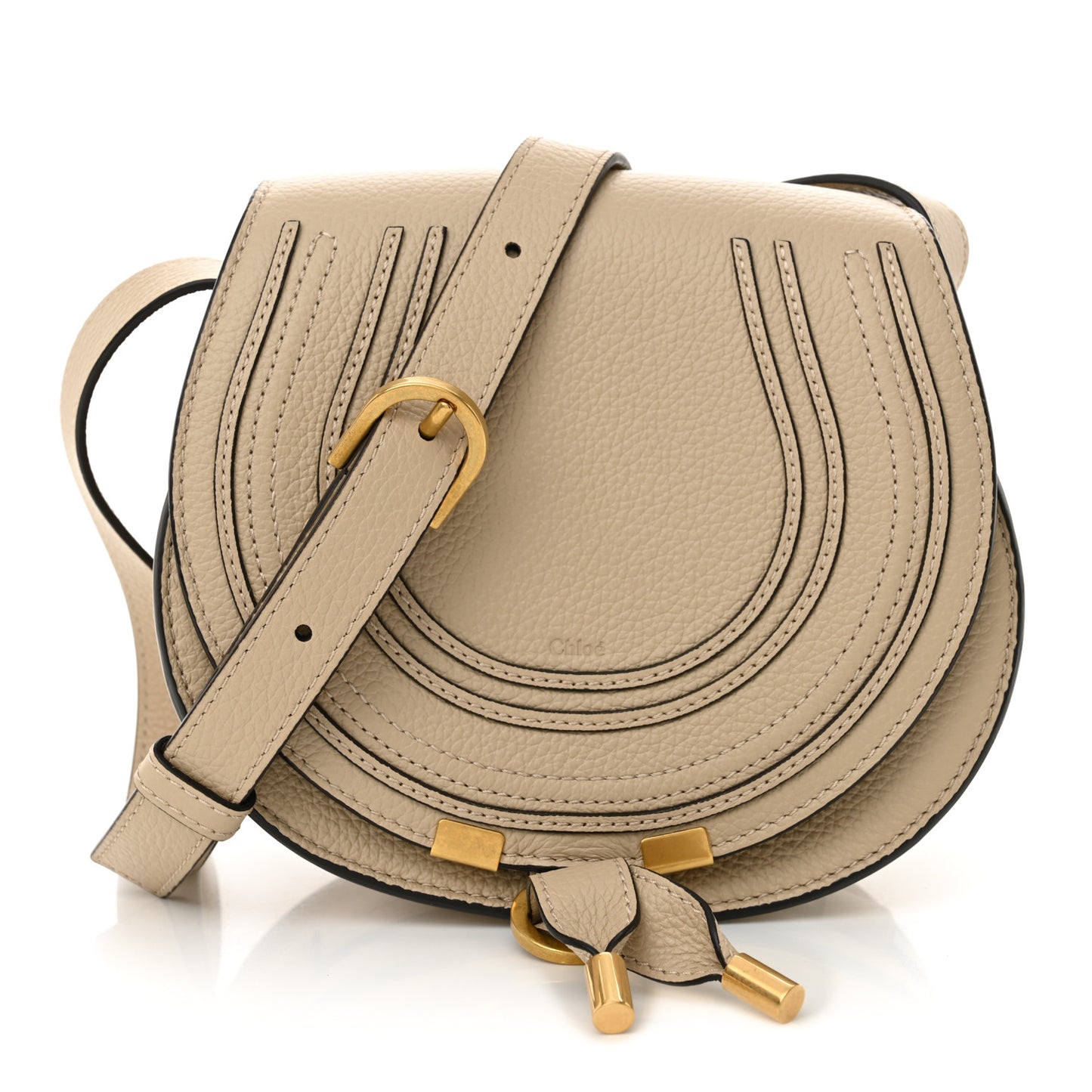 Calfskin Mini Marcie Round Crossbody Bag Root Beige