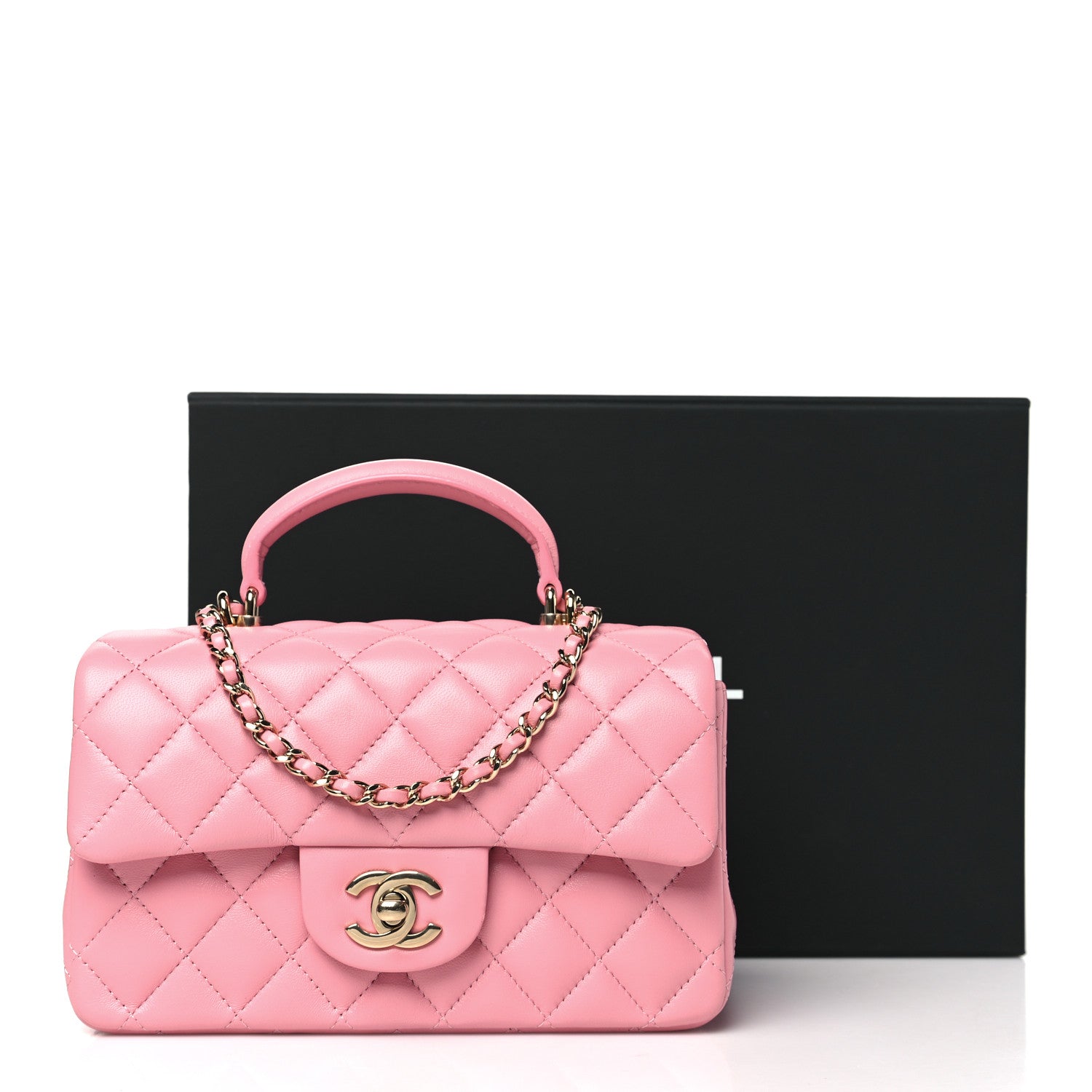 Chanel Lambskin Quilted Mini Top Handle Rectangular Flap Pink 11 of 11