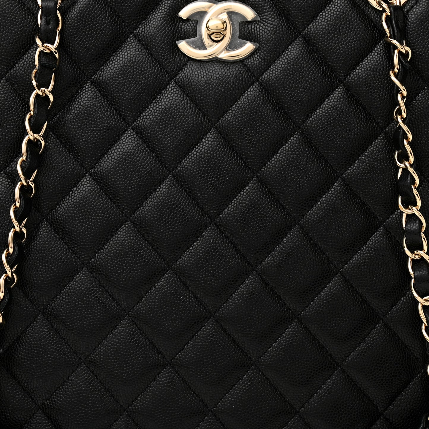Caviar Quilted Large Shopping Tote Black