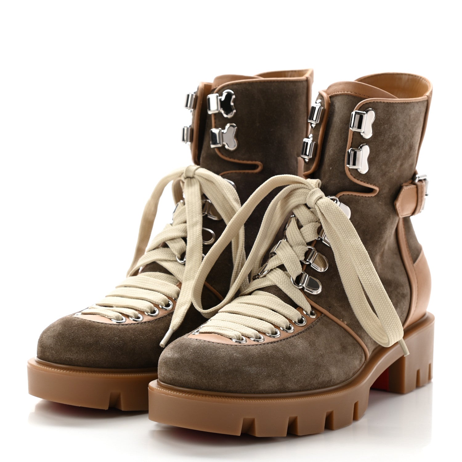 Christian Louboutin Suede Calfskin Macademia Biker Boots 37 Taupe 3 of 9