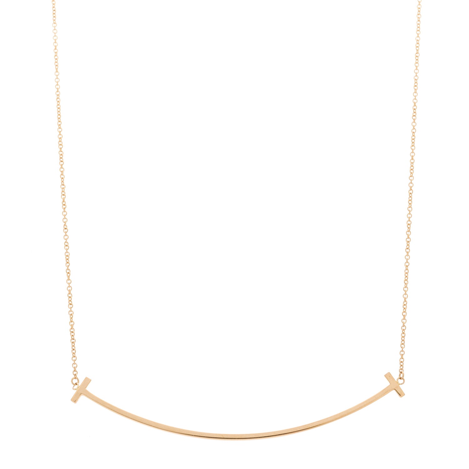 Tiffany 18K Rose Gold Large T Smile Pendant Necklace 1 of 5