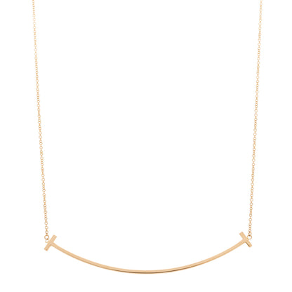 Tiffany 18K Rose Gold Large T Smile Pendant Necklace 1 of 5