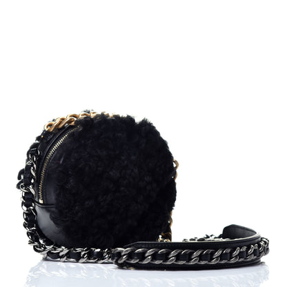 Chanel Shearling Sheepskin Chanel 19 Round Clutch With Chain Black 3 of 9