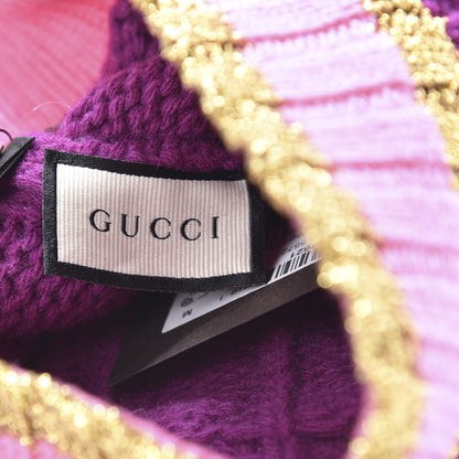 Gucci Wool Cashmere Polyamide Cable Knit Bonhate Beanie Hat M Magenta Pink 6 of 6