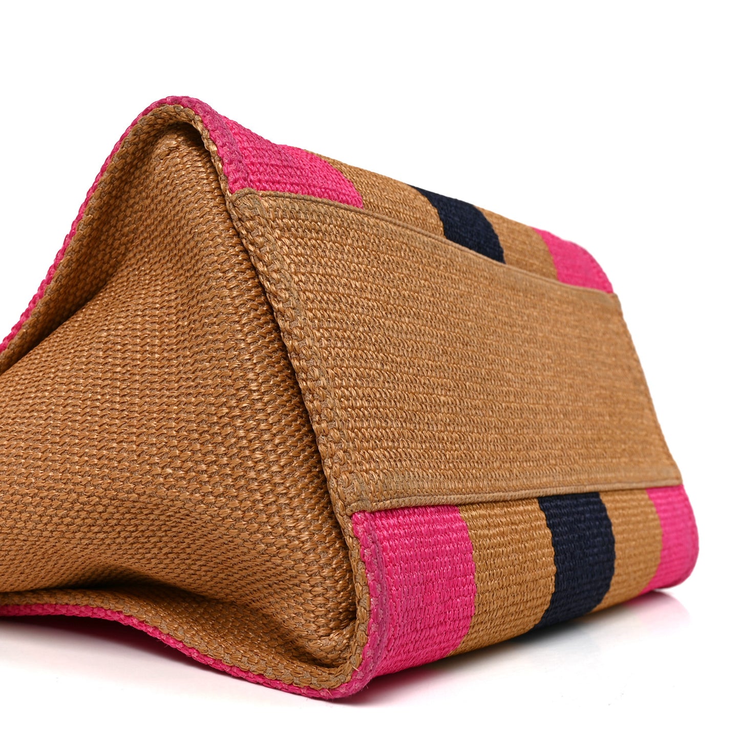 Straw Raffia Calfskin Striped Medium Deauville Tote Dark Beige Fuchsia Navy Blue