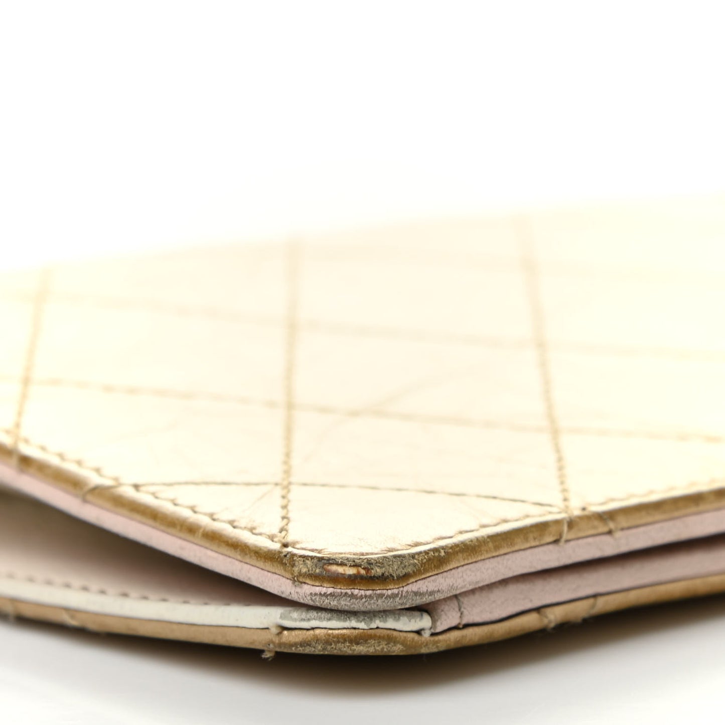 Metallic Calfskin Diamond Stitched Yen Wallet Gold