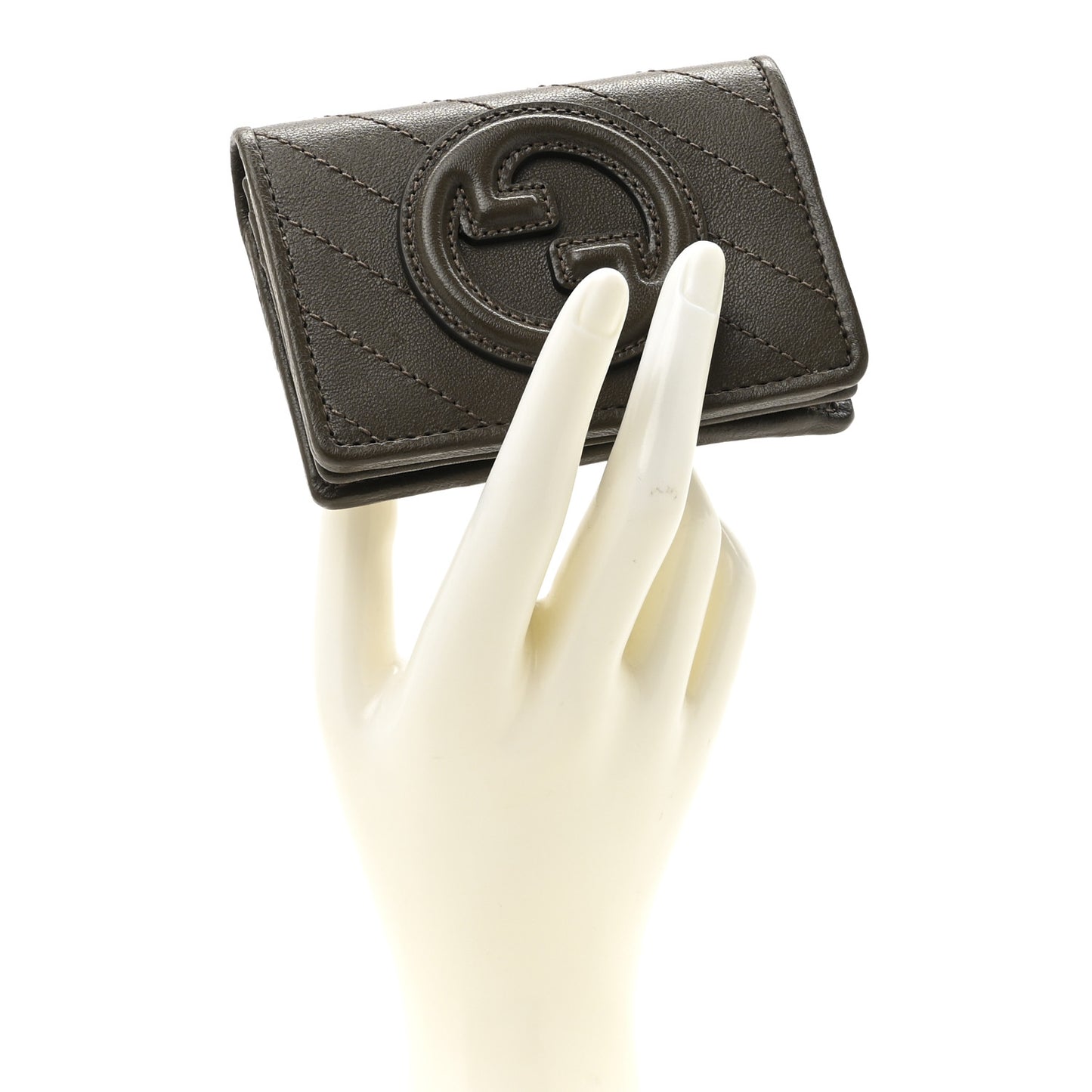 Sakai Be Green Calfskin Diagonal Stitched Blondie Card Case Wallet Craclet Brown