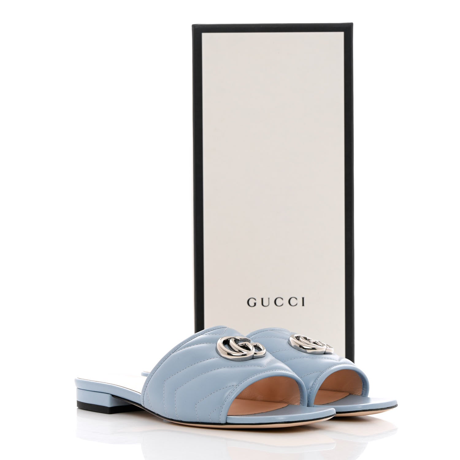 Gucci Nappa Matelasse GG Marmont Flat Slide Sandals 37.5 Porcelain Light Blue 12 of 12