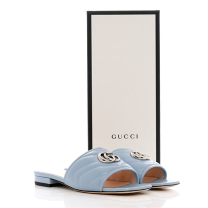 Gucci Nappa Matelasse GG Marmont Flat Slide Sandals 37.5 Porcelain Light Blue 12 of 12