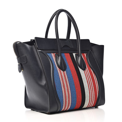 Celine Smooth Calfskin Striped Cotton Canvas Mini Luggage Navy Blue 3 of 14