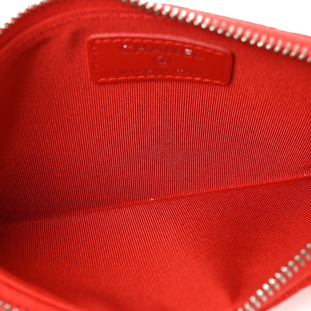 Chanel Caviar Chevron Quilted Zip Pouch Red 5 of 8