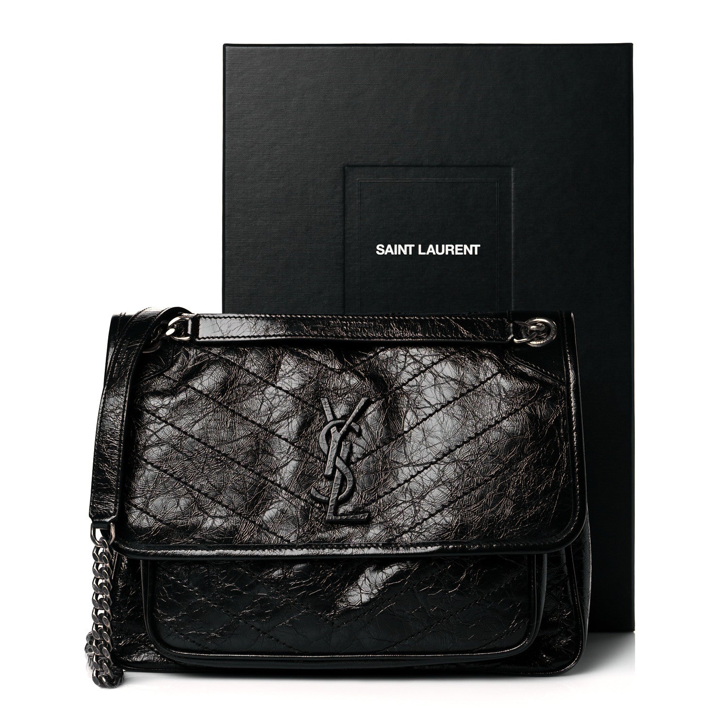 Saint Laurent Crinkled Calfskin Matelasse Monogram Medium Niki Chain Satchel Black 11 of 11