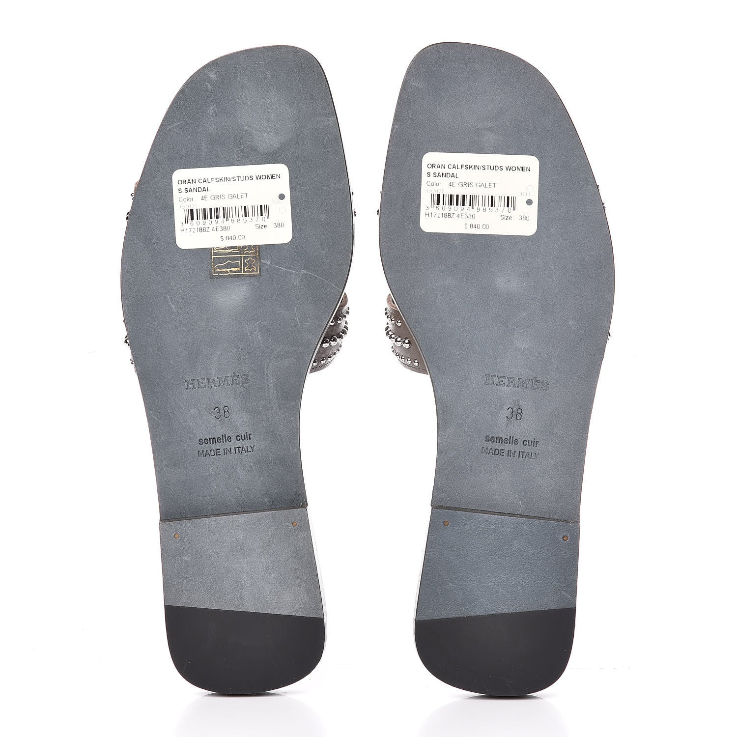 Hermes Calfskin Studded Oran Sandals 38 Gris Galet 8 of 9