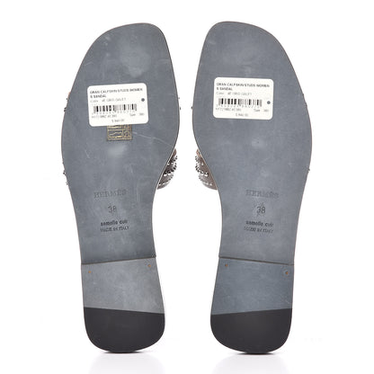 Hermes Calfskin Studded Oran Sandals 38 Gris Galet 8 of 9