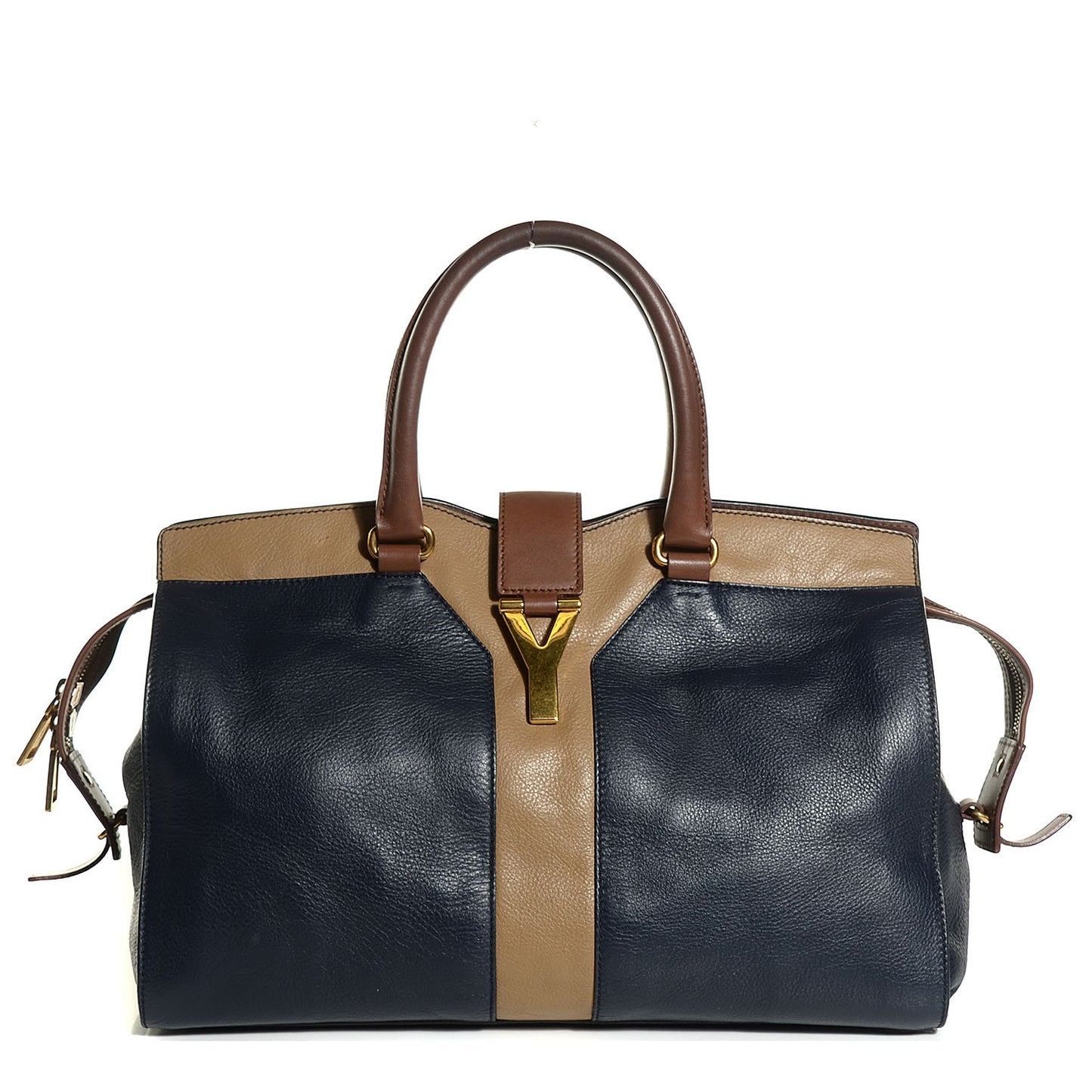 Calfskin Medium Tri-Color Cabas Chyc Navy Mushroom