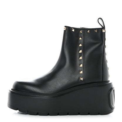 Valentino Garavani Calfskin Rockstud VLOGO Uniqueform Chelsea 55/85mm Flatform Ankle Boots 38 Black 1 of 9