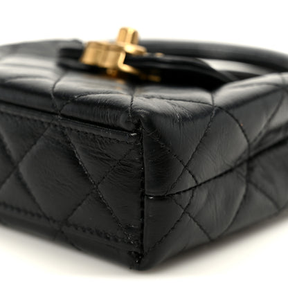 Chanel Shiny Aged Calfskin Quilted Mini Nano Kelly Shopper Black 10 of 11