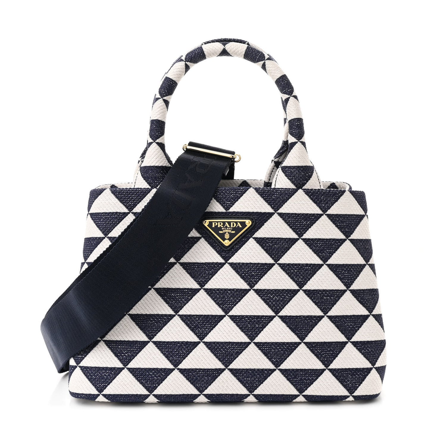Jacquard Triangolo Symbole Embroidered Tote Navy