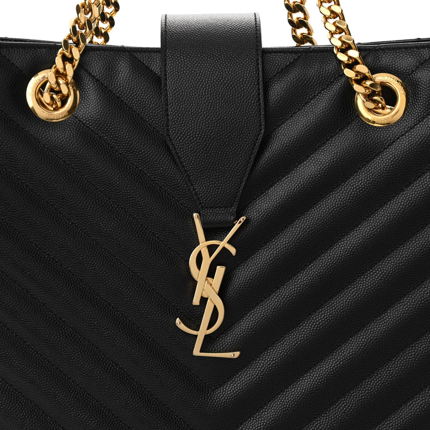 Grain De Poudre Matelasse Chevron Monogram Shopping Bag Black