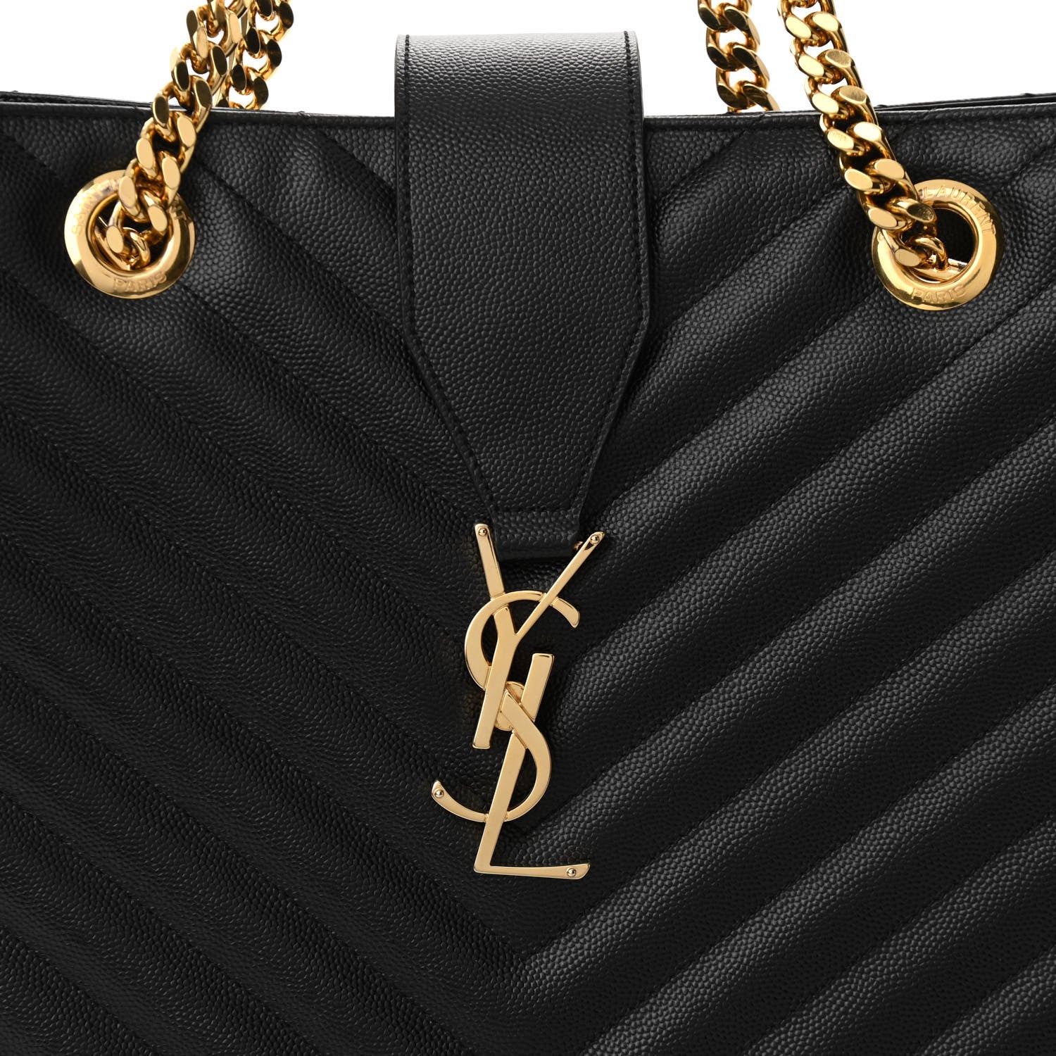Saint Laurent Grain De Poudre Matelasse Chevron Monogram Shopping Bag Black 8 of 10
