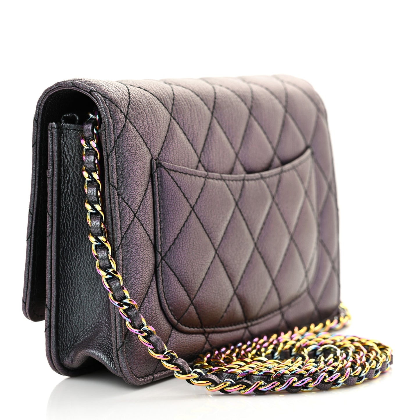 Iridescent Goatskin Quilted Wallet On Chain WOC Purple