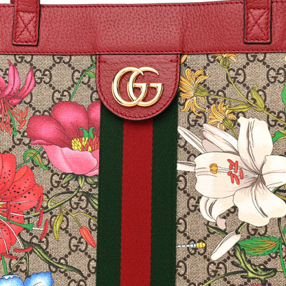 Gucci GG Supreme Monogram Flora Web Large Ophidia Tote Red 9 of 13