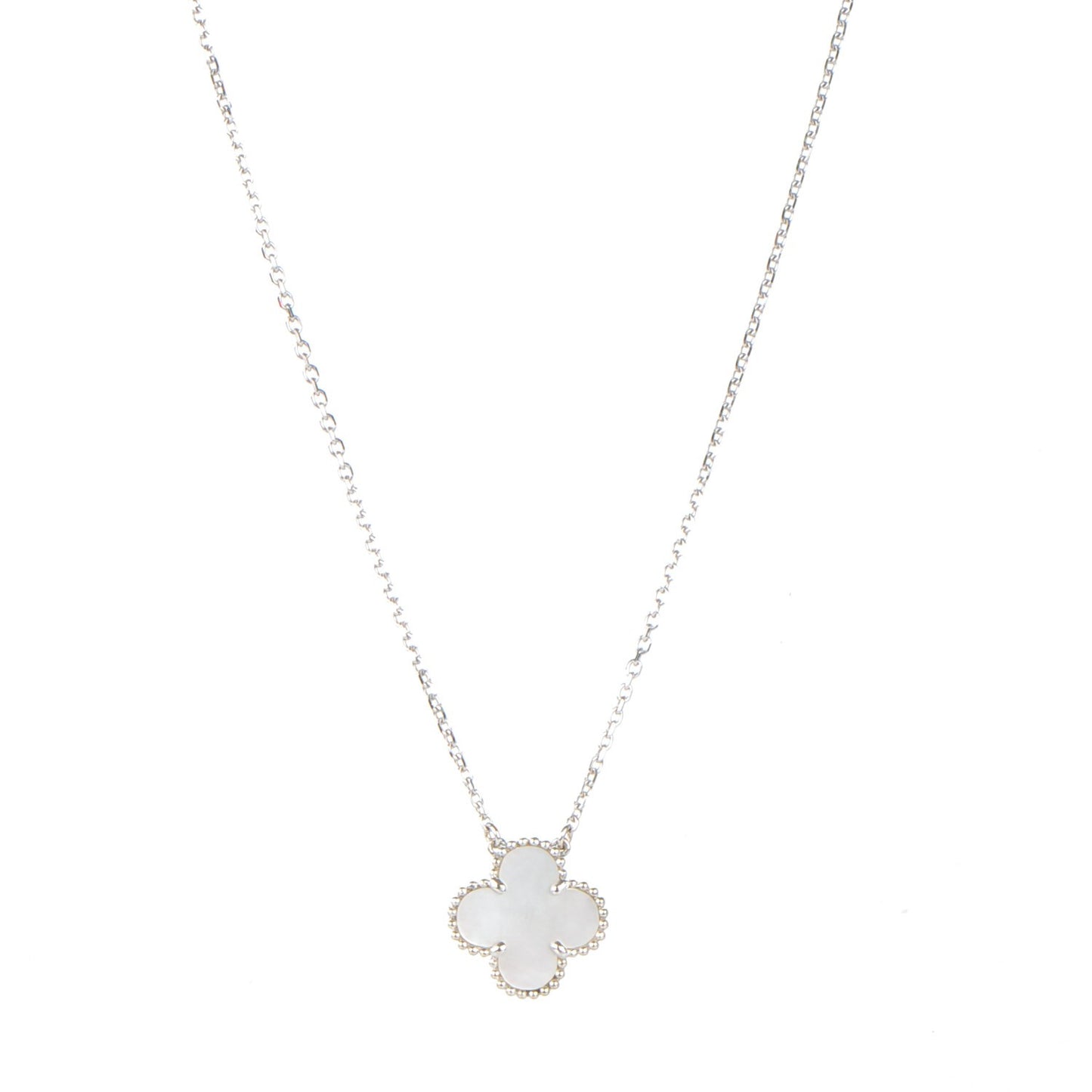 18K White Gold Mother of Pearl Vintage Alhambra Pendant Necklace