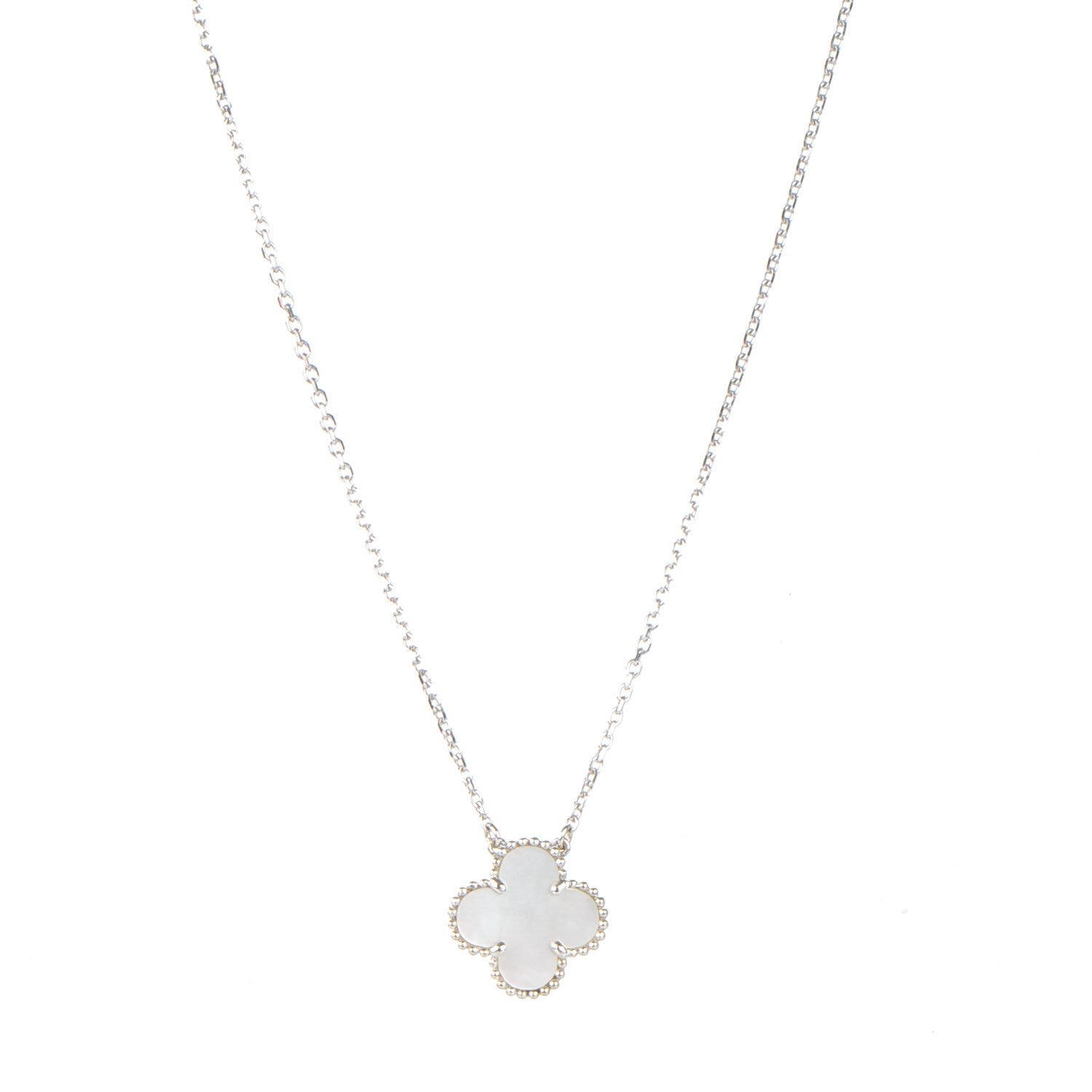 Van Cleef & Arpels 18K White Gold Mother of Pearl Vintage Alhambra Pendant Necklace 1 of 7