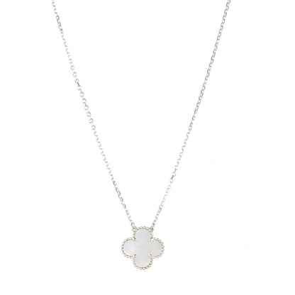 Van Cleef & Arpels 18K White Gold Mother of Pearl Vintage Alhambra Pendant Necklace 1 of 7