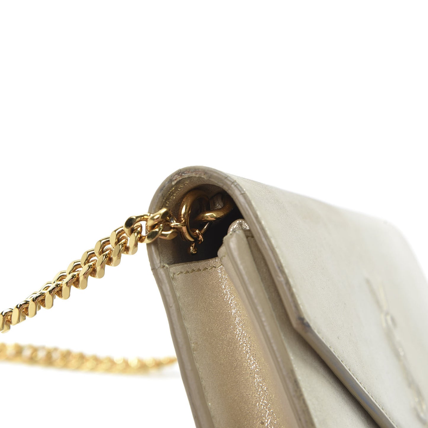 Metallic Fabric Monogram Envelope Chain Wallet Champagne
