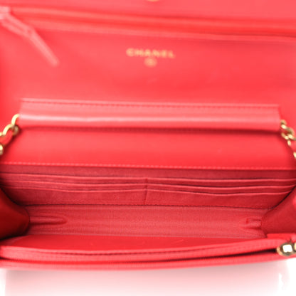 Chanel Lambskin Quilted Wallet On Chain WOC Light Red 5 of 13