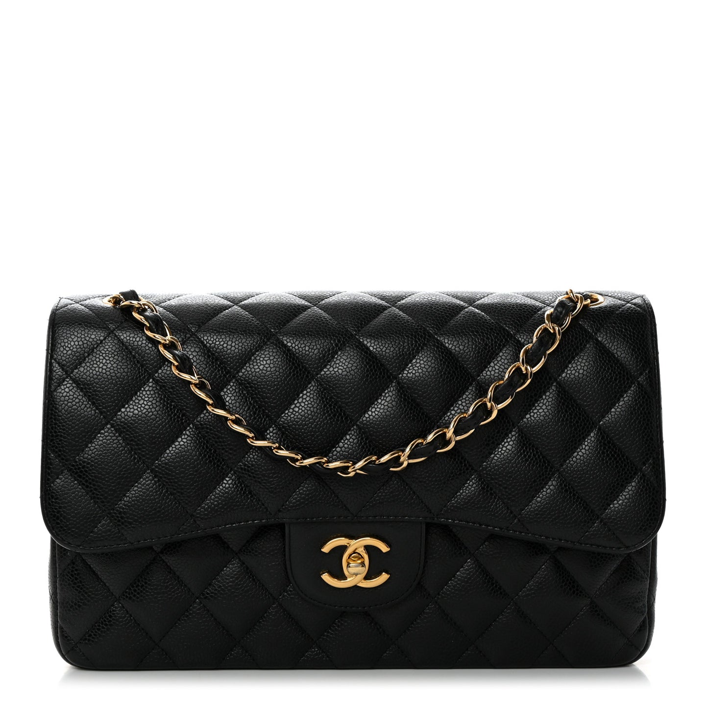 Caviar Quilted Jumbo Double Flap Black