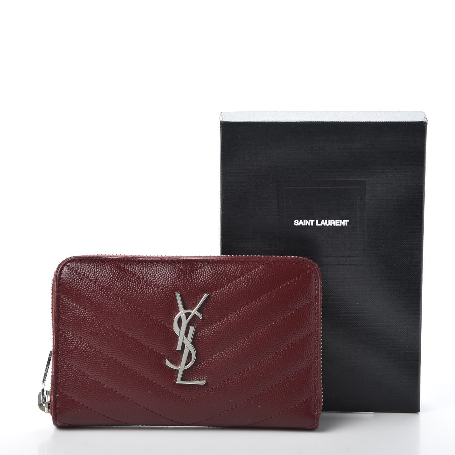Saint Laurent Grain De Poudre Matelasse Chevron Monogram Zip Around Wallet Palissandre 8 of 8