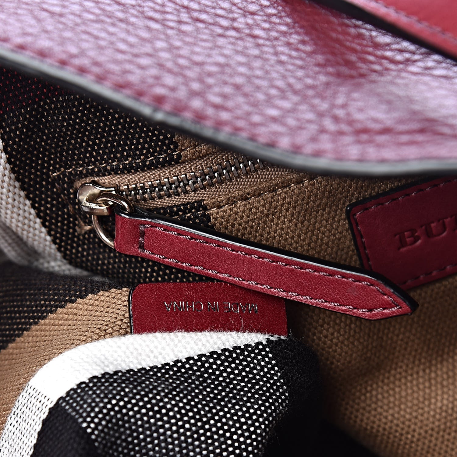 Burberry Grainy Calfskin House Check Medium Maidstone Burgundy Red 7 of 10