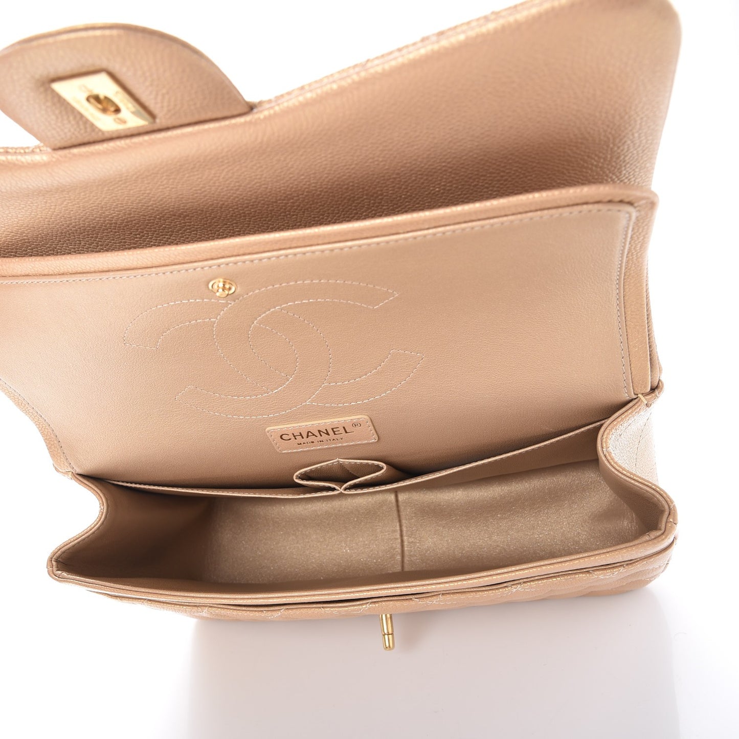 Pearly Caviar Quilted Jumbo Double Flap Gold