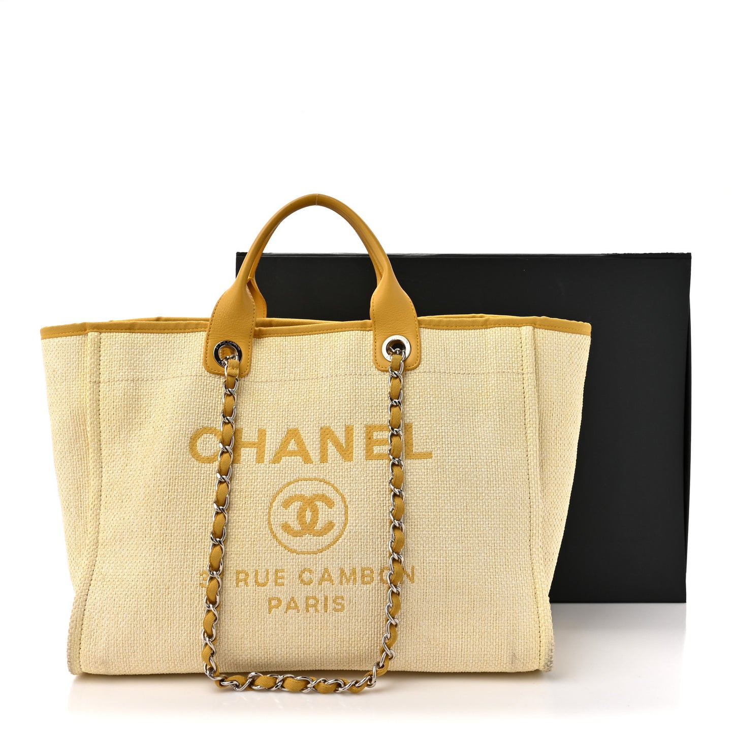 Woven Straw Raffia Medium Deauville Tote Yellow