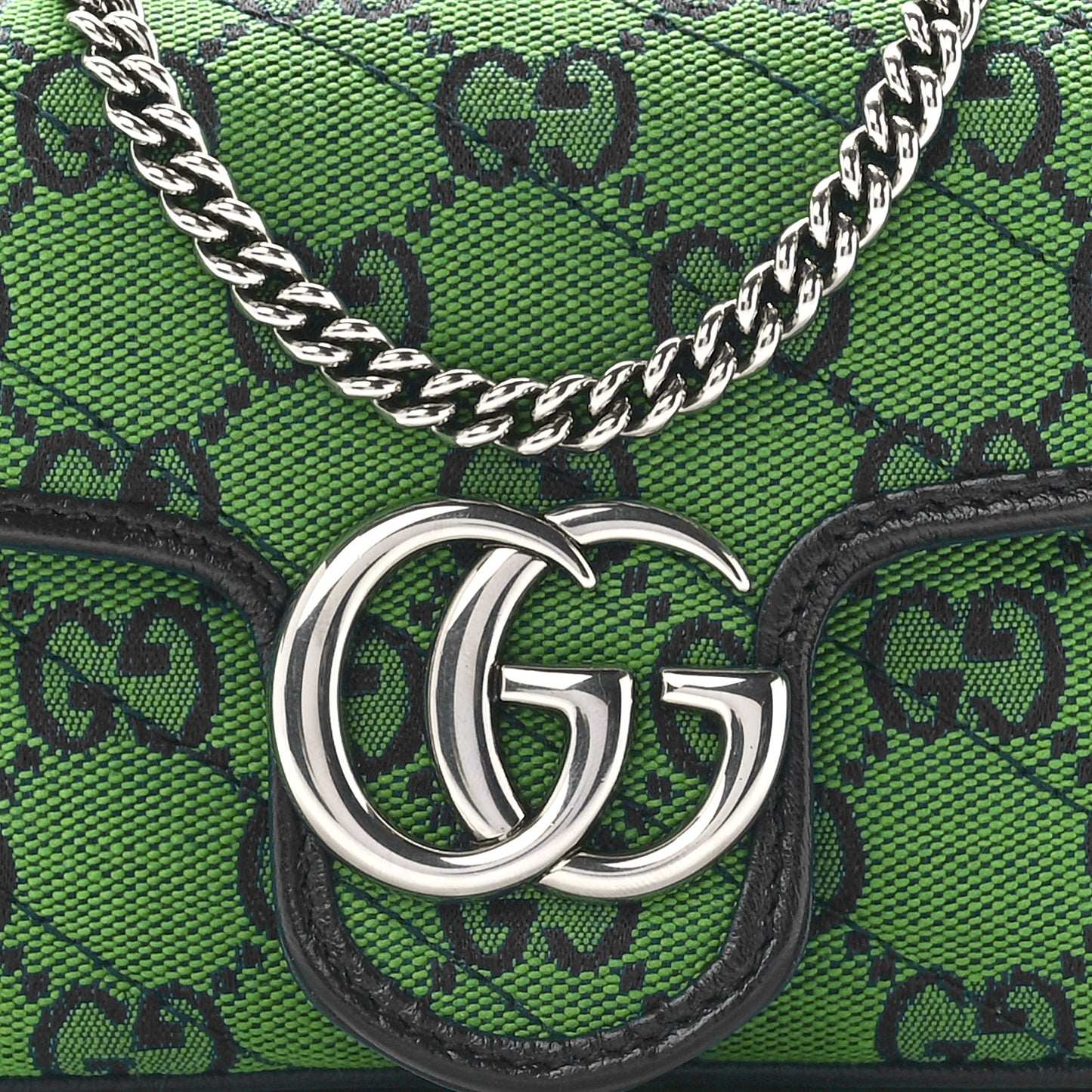 Monogram Multicolor Matelasse Diagonal Super Mini GG Marmont Shoulder Bag Green Blue