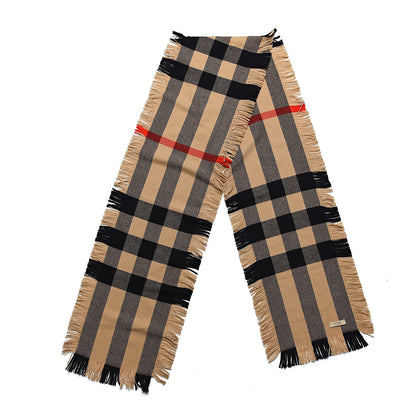 Burberry Wool Half Mega Check Fringe Scarf Camel 3 of 4