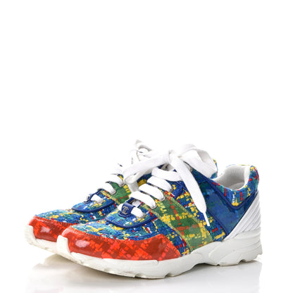 Chanel Tweed Calfskin Sneakers 36.5 Red Yellow Blue 3 of 13