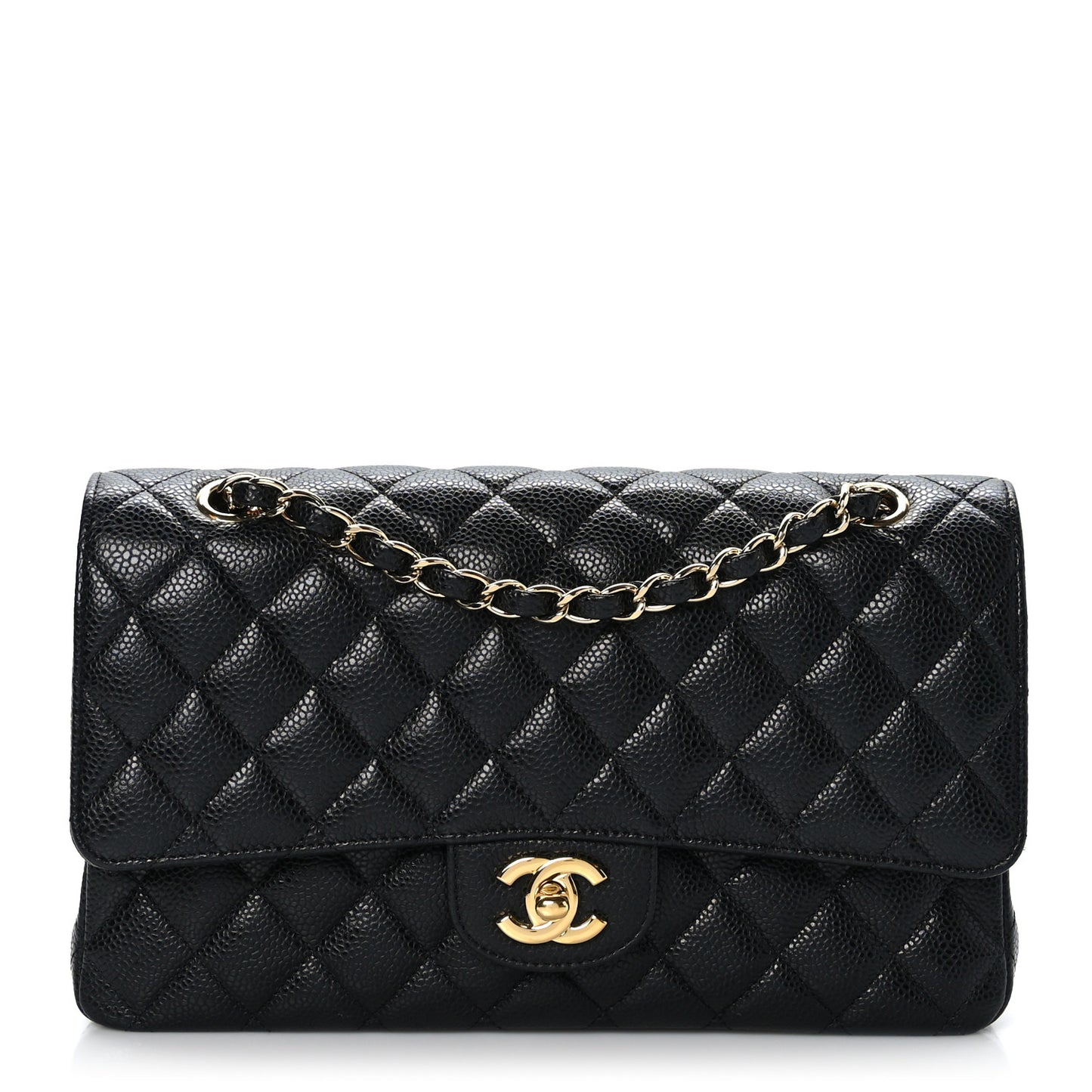 Caviar Quilted Medium Double Flap Black