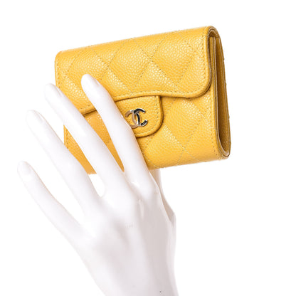 Chanel Caviar Quilted Flap Card Holder Wallet Yellow 2 of 7