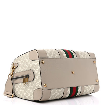 Gucci GG Supreme Monogram Textured Dollar Calfskin Web Medium Savoy Duffle Bag Beige Mystic White Oatmeal 3 of 8
