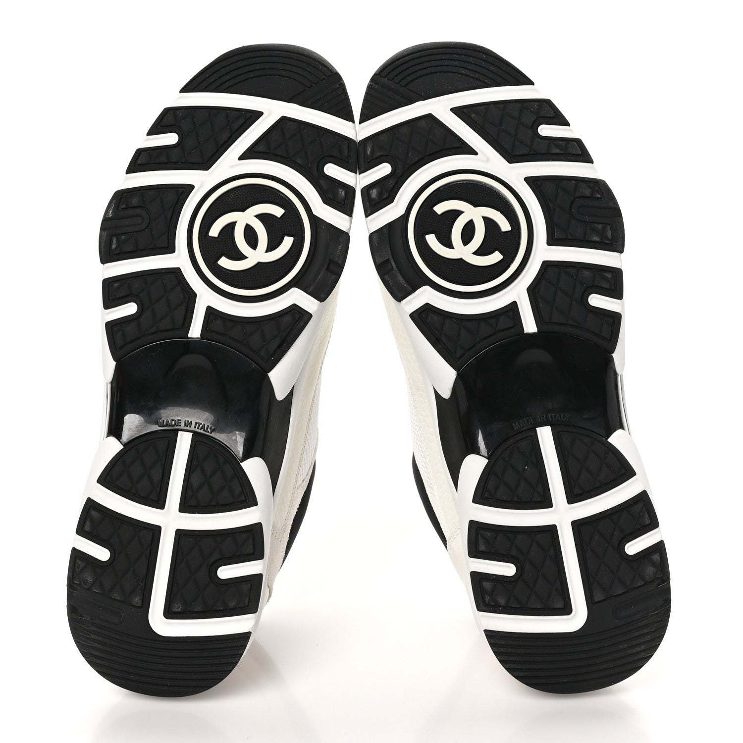 Chanel Mesh Suede Calfskin Grained Calfskin Womens CC Sneakers 39.5 White Black 5 of 9