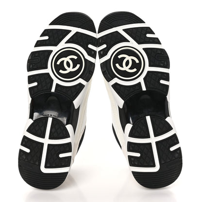 Chanel Mesh Suede Calfskin Grained Calfskin Womens CC Sneakers 39.5 White Black 5 of 9
