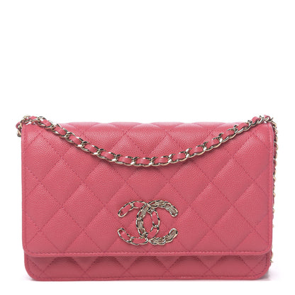 Chanel Caviar Quilted French New Wave Chain CC Wallet On Chain WOC Pink 1 of 11