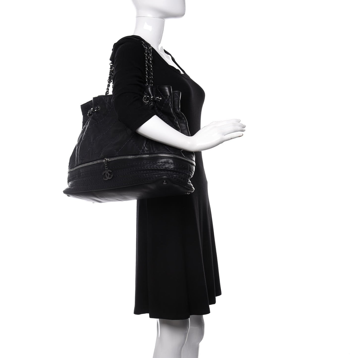 Lambskin Stitched Expandable Tote Navy