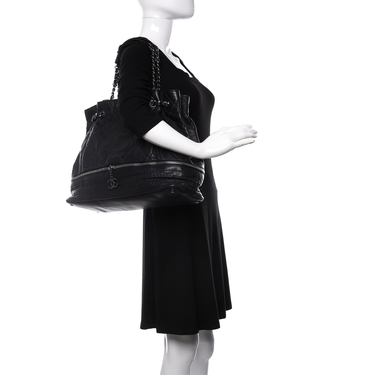 Chanel Lambskin Stitched Expandable Tote Navy 2 of 11