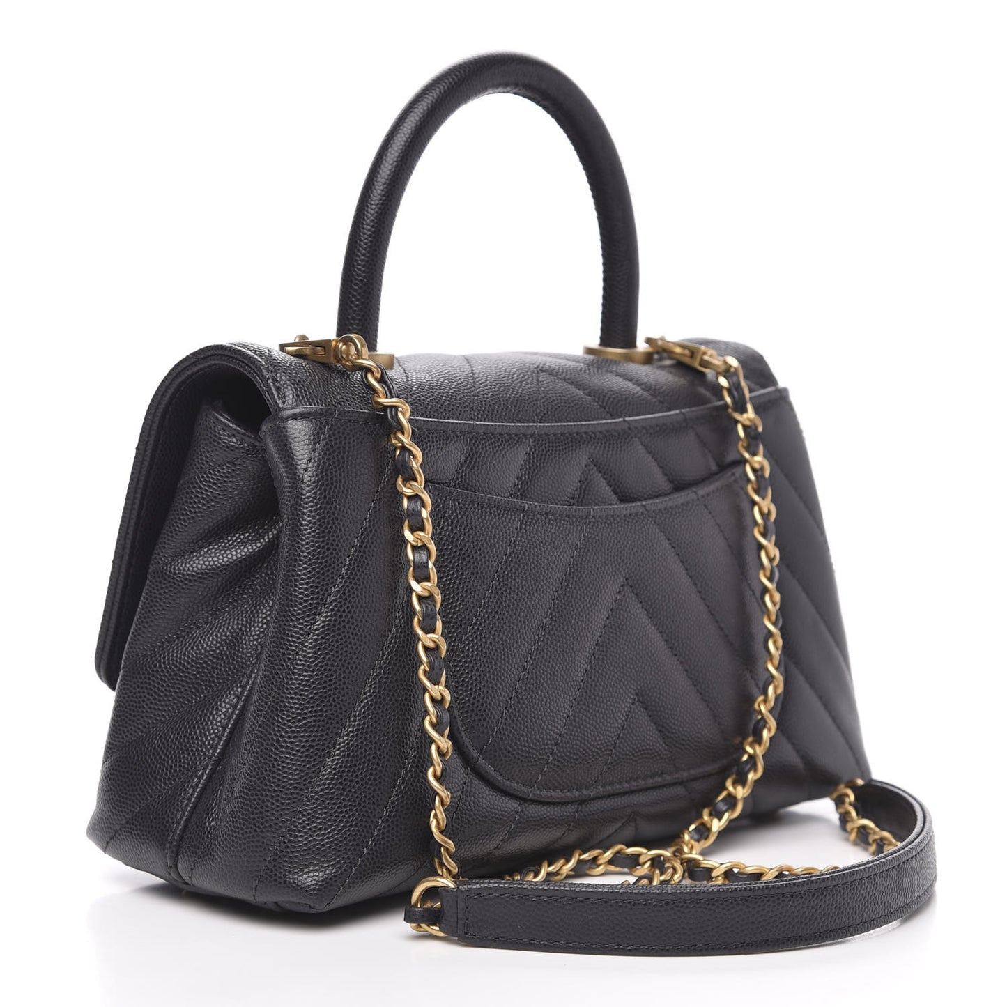Caviar Chevron Quilted Mini Coco Handle Flap Dark Grey