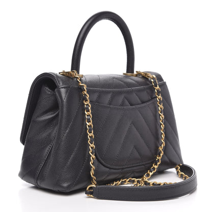 Chanel Caviar Chevron Quilted Mini Coco Handle Flap Dark Grey 3 of 12