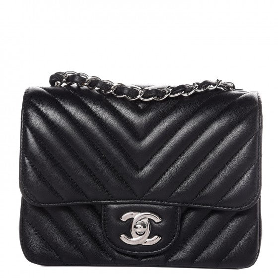 Chanel Lambskin Chevron Quilted Mini Square Flap Black 1 of 8